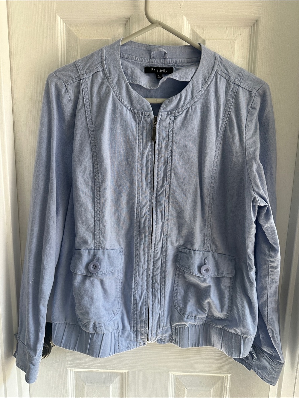 Relativity Powder Blue Women's Zip Front Bomber Jacket